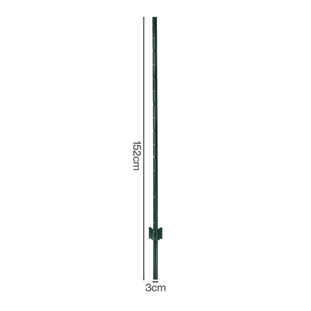 Metal Fence Posts 5Ft 10Pc Set U Shape Powder Coated for Garden Boundary Green