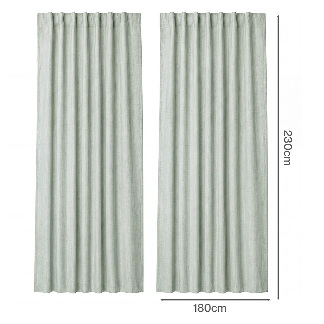 Marlow Blackout Curtains 2 Panels Thermal Linen Look Blockout Drapes Green
