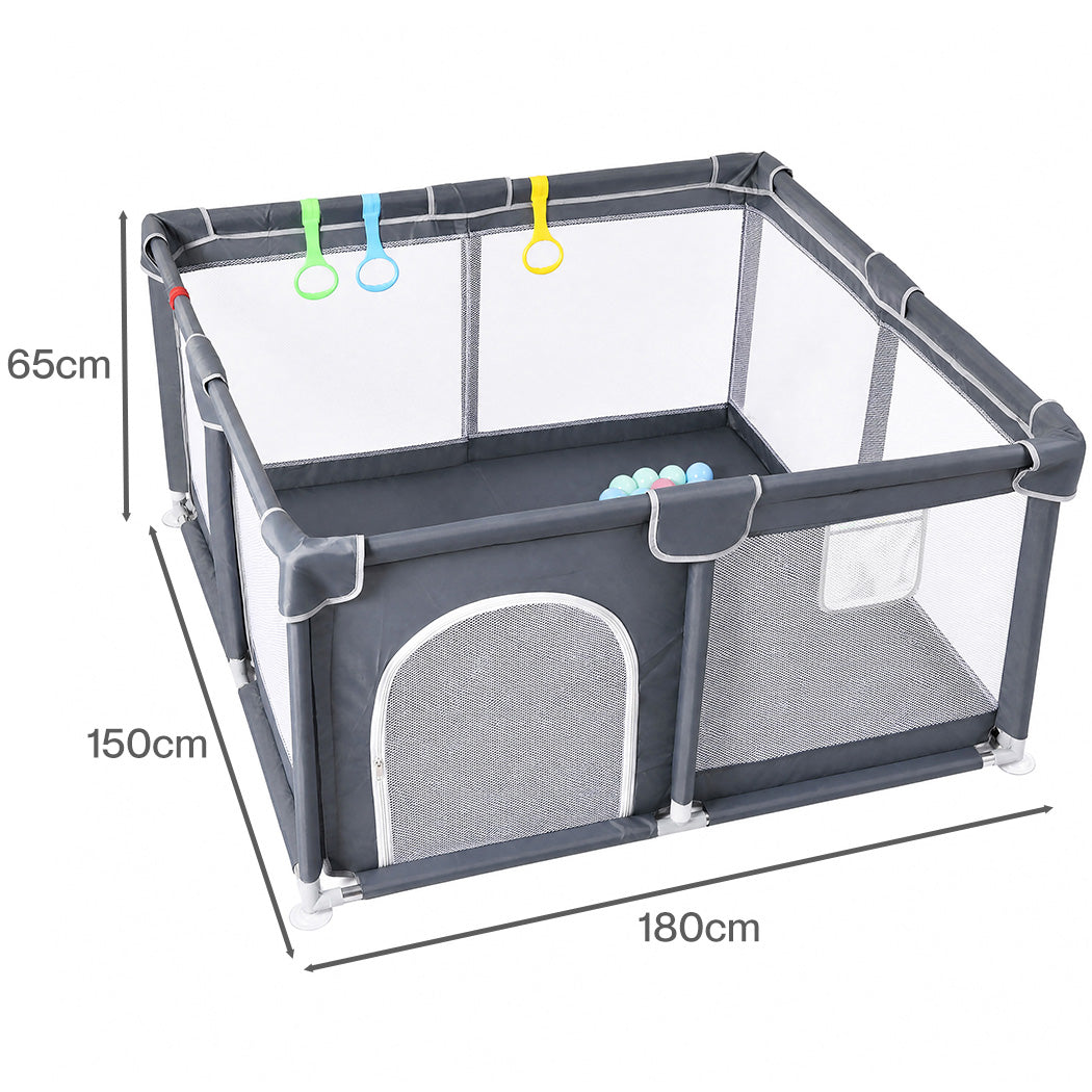 BoPeep Baby Playpen 150x180cm Large Play Pen Mesh Oxford Grey