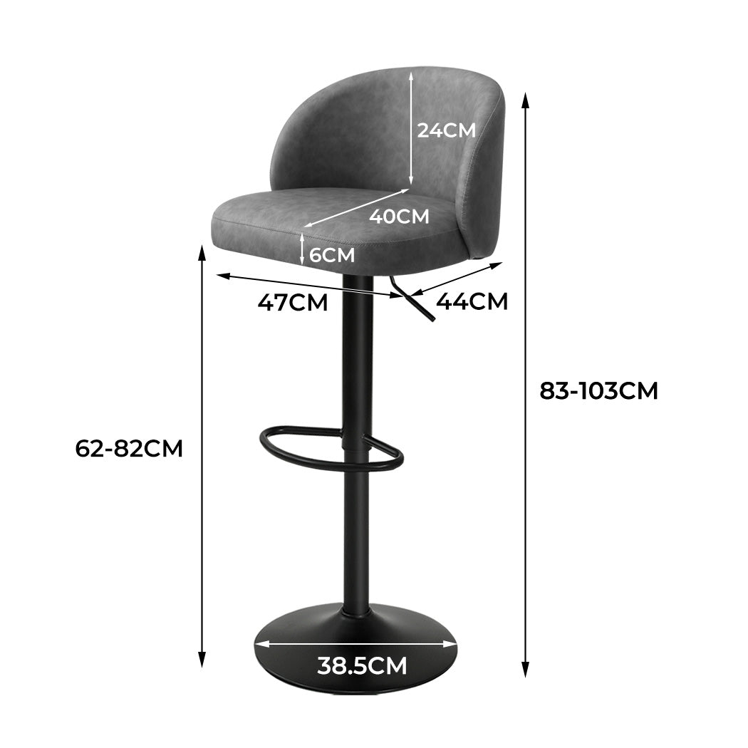 Levede 4x Bar Stool Swivel Gas Lift PU Leather Grey