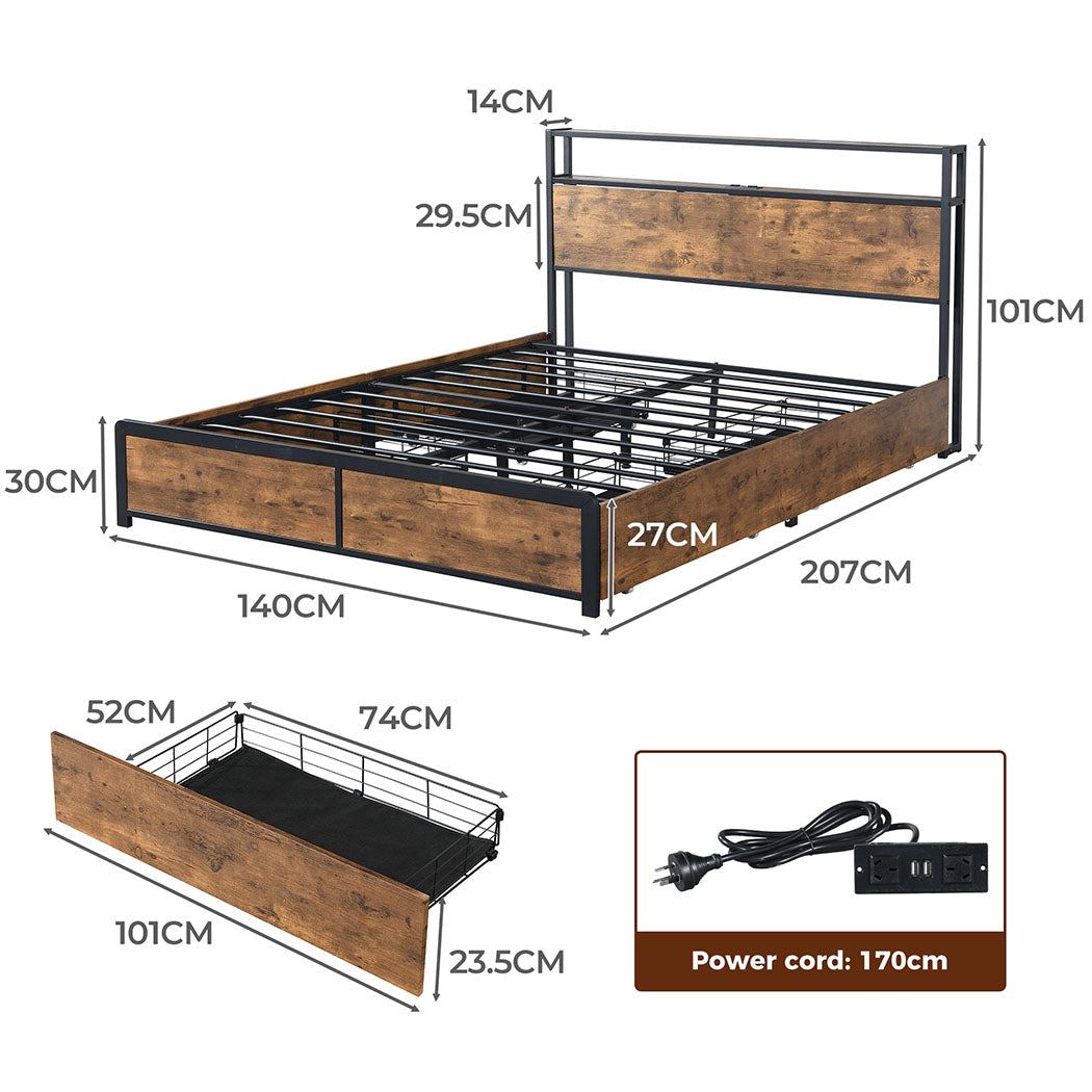 Levede Double Bed Frame RGB LED 4 Drawers USB