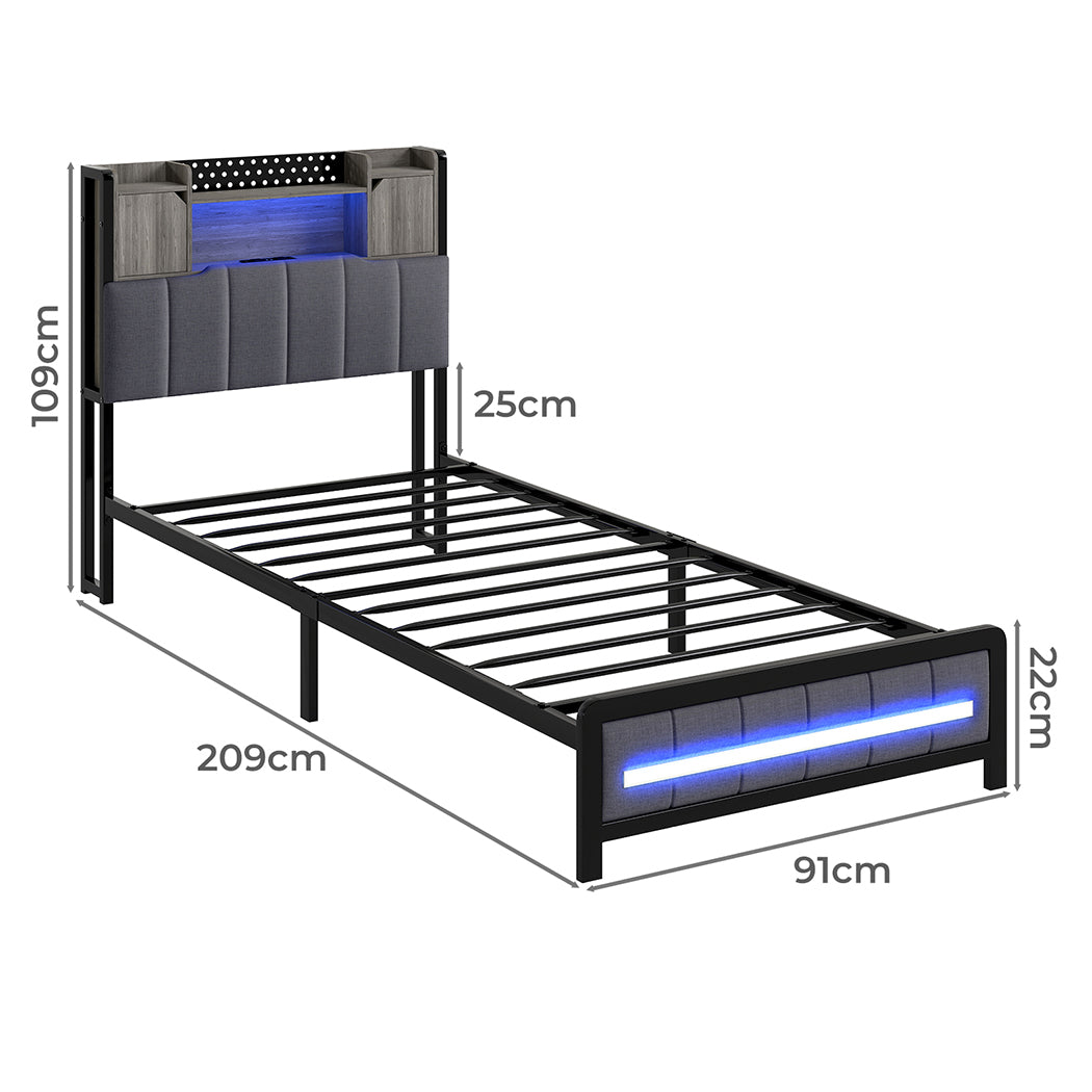 Levede Single Bed Frame with Storage Headboard RGB LED