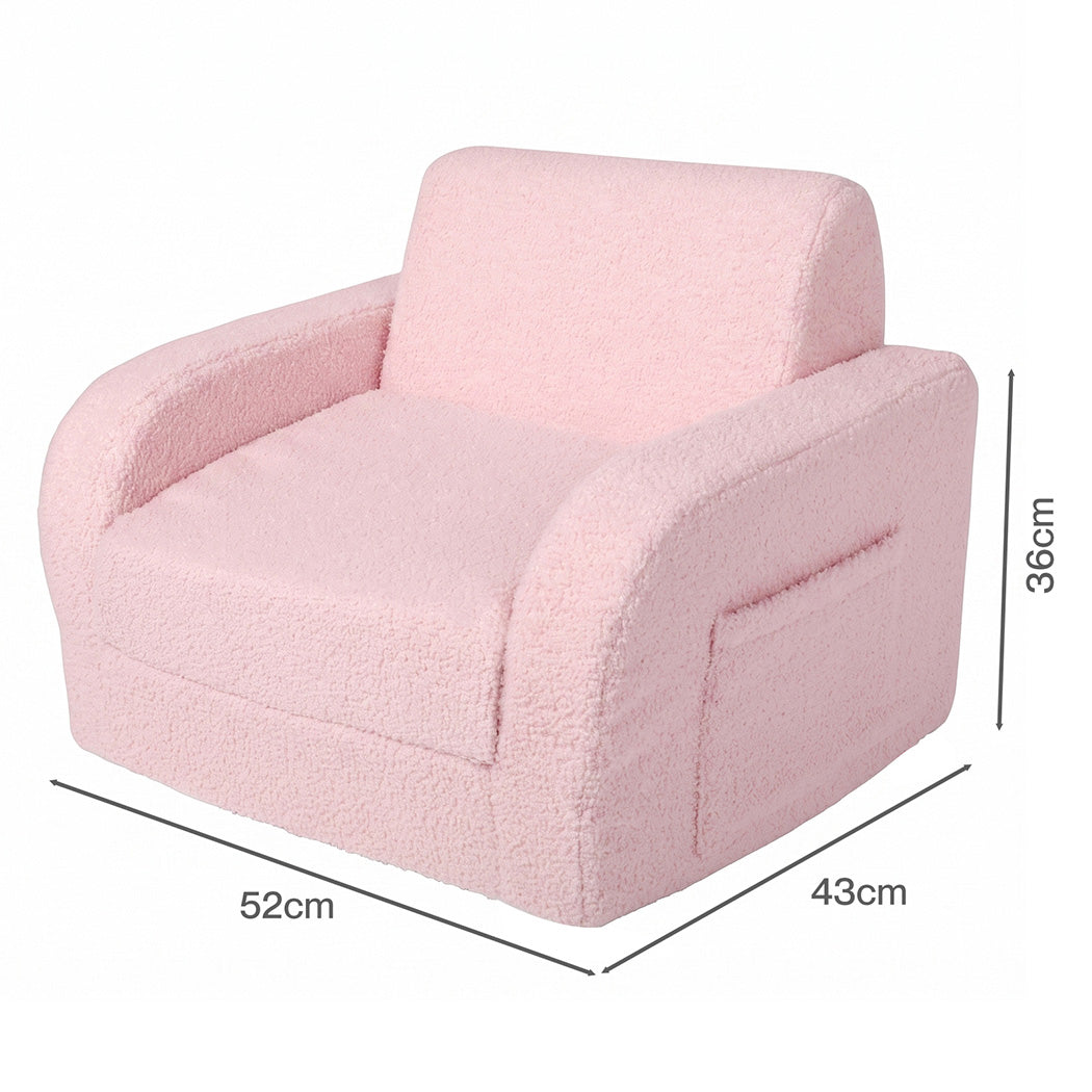 BoPeep Kids Sofa Fold Out Couch 3 In 1 Teddy Fleece Convertible Chair Pink