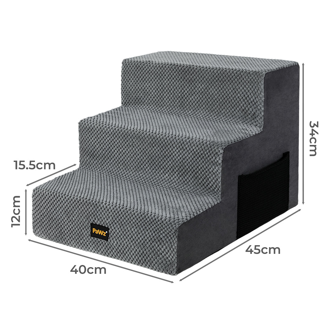 Pawz 3 Steps Pet Stairs Dog Ramp High Density Foam Grey
