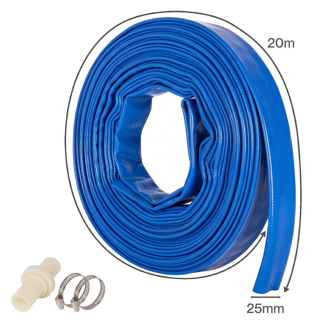 Traderight Hose Pipe 2.54cm Reinforced PVC 20m for Home Pool Drainage Pump Blue