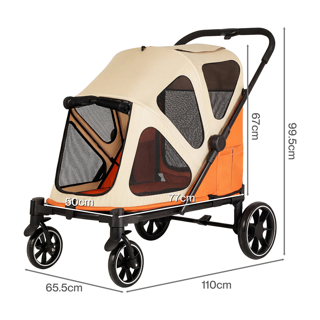 PaWz Dog Stroller Pet Pram Foldable Mesh Ventilated Seat Safety Leash Orange