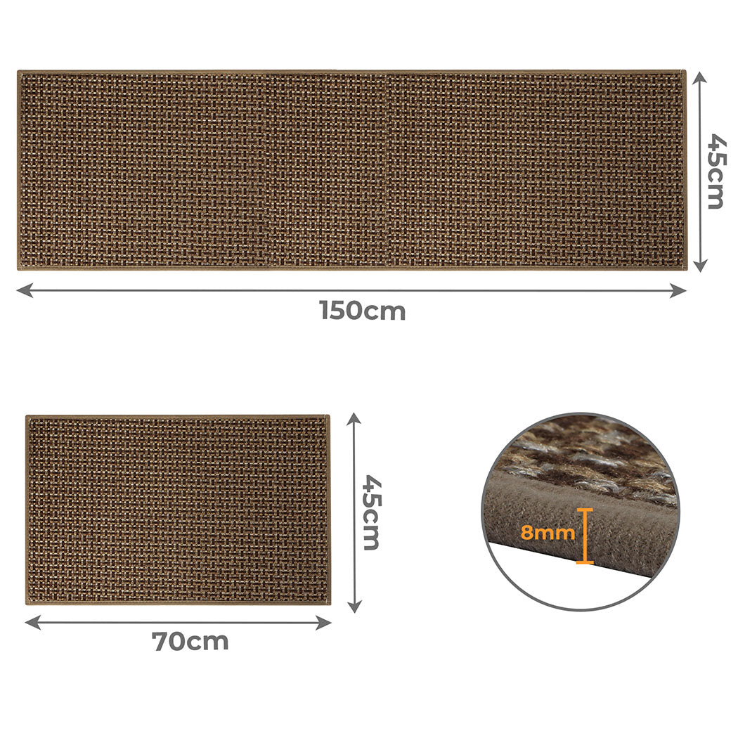 Marlow Kitchen Rug 2PCS Woven Non Slip Absorbent Brown