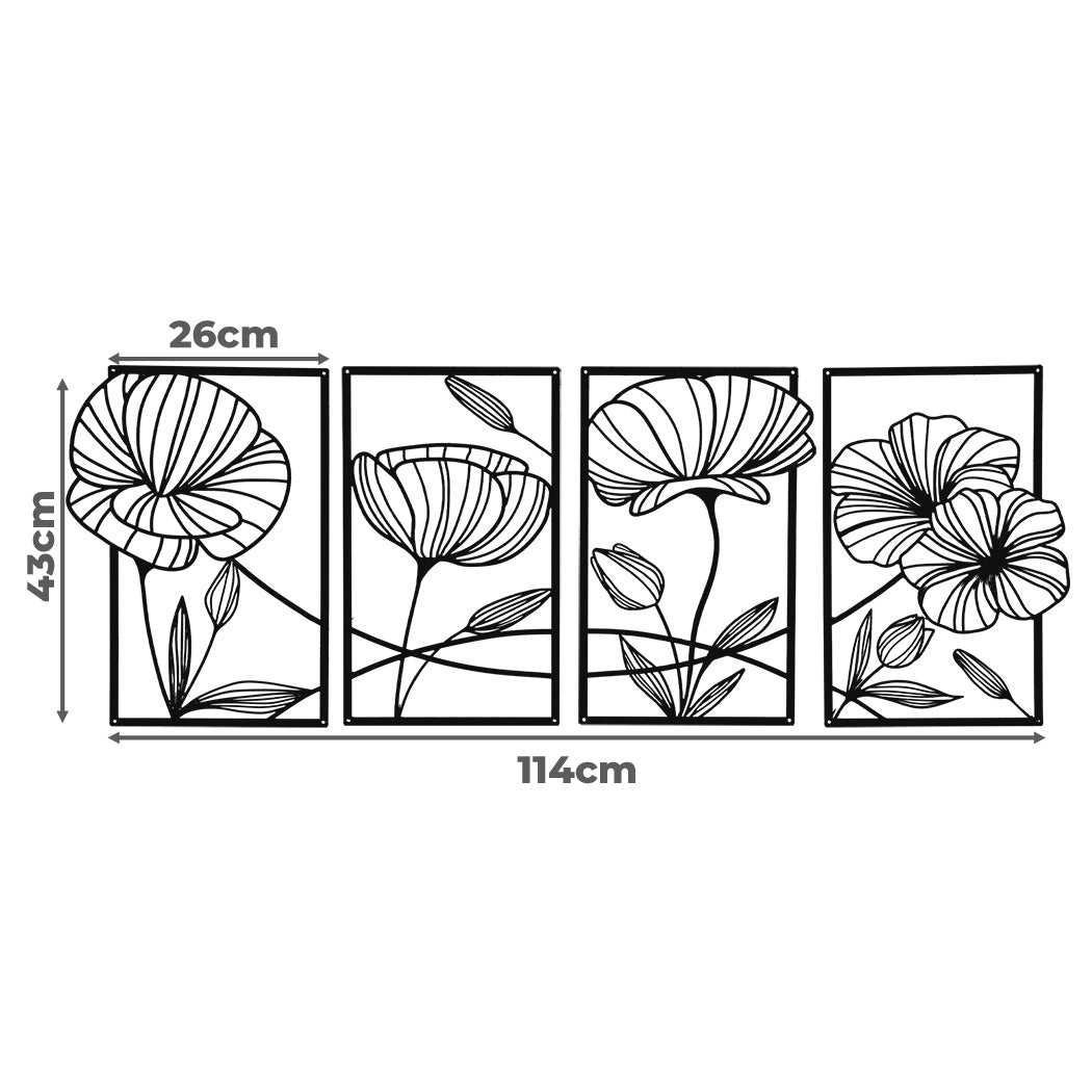 Yezi Metal Wall Art 4Pcs Floral Minimalist Line Decor
