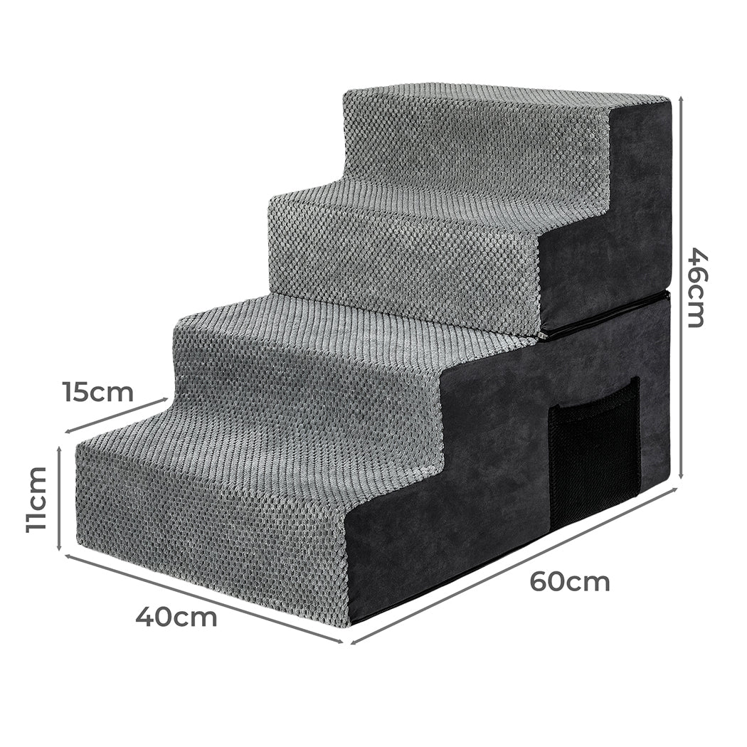 Pawz 4 Steps Pet Stairs Dog Ramp High Density Foam Grey
