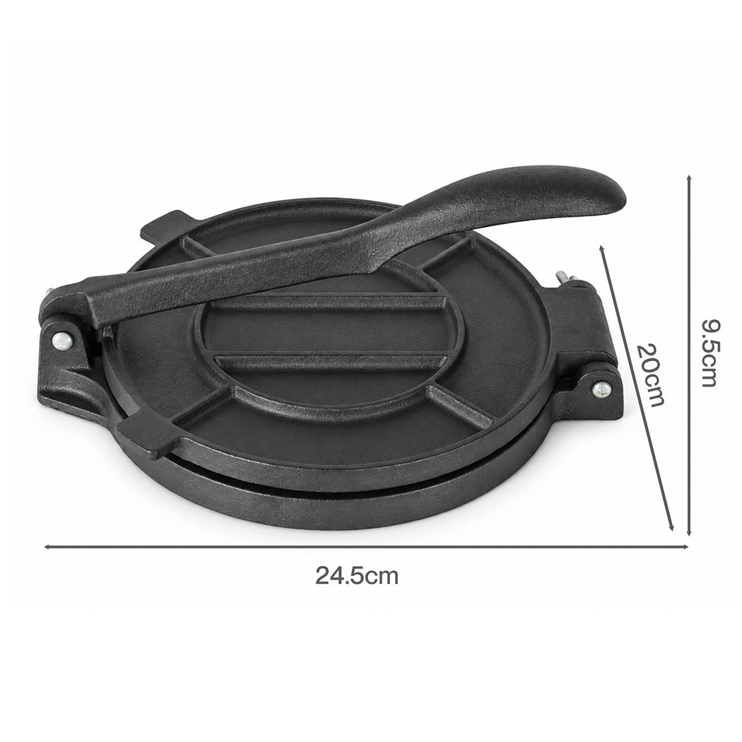 Toque Tortilla Press Cast Iron With Baking Paper Heavy Duty For Kitchen Black