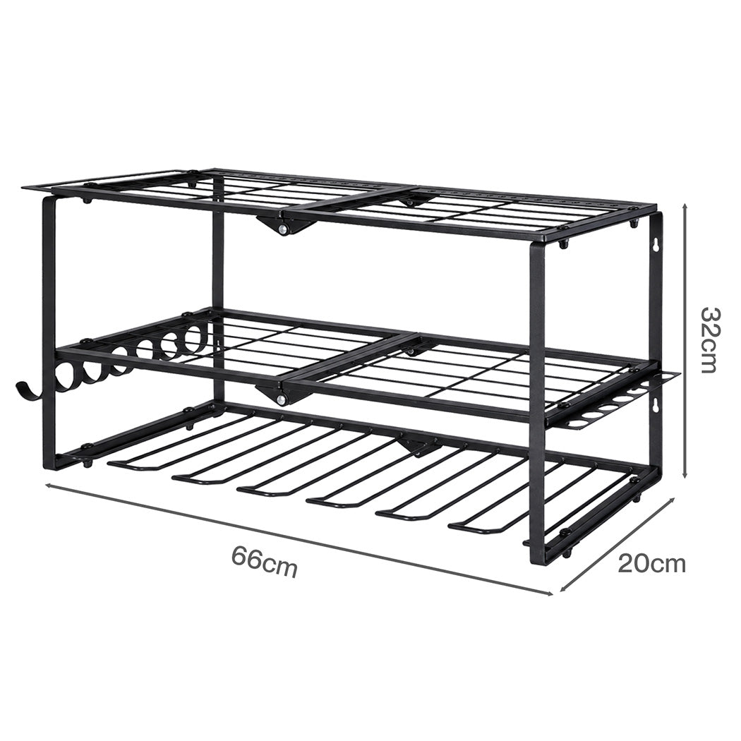 Levede Garage Storage Organiser 3 Tier Wall Mounted Power Tool Rack Metal Black