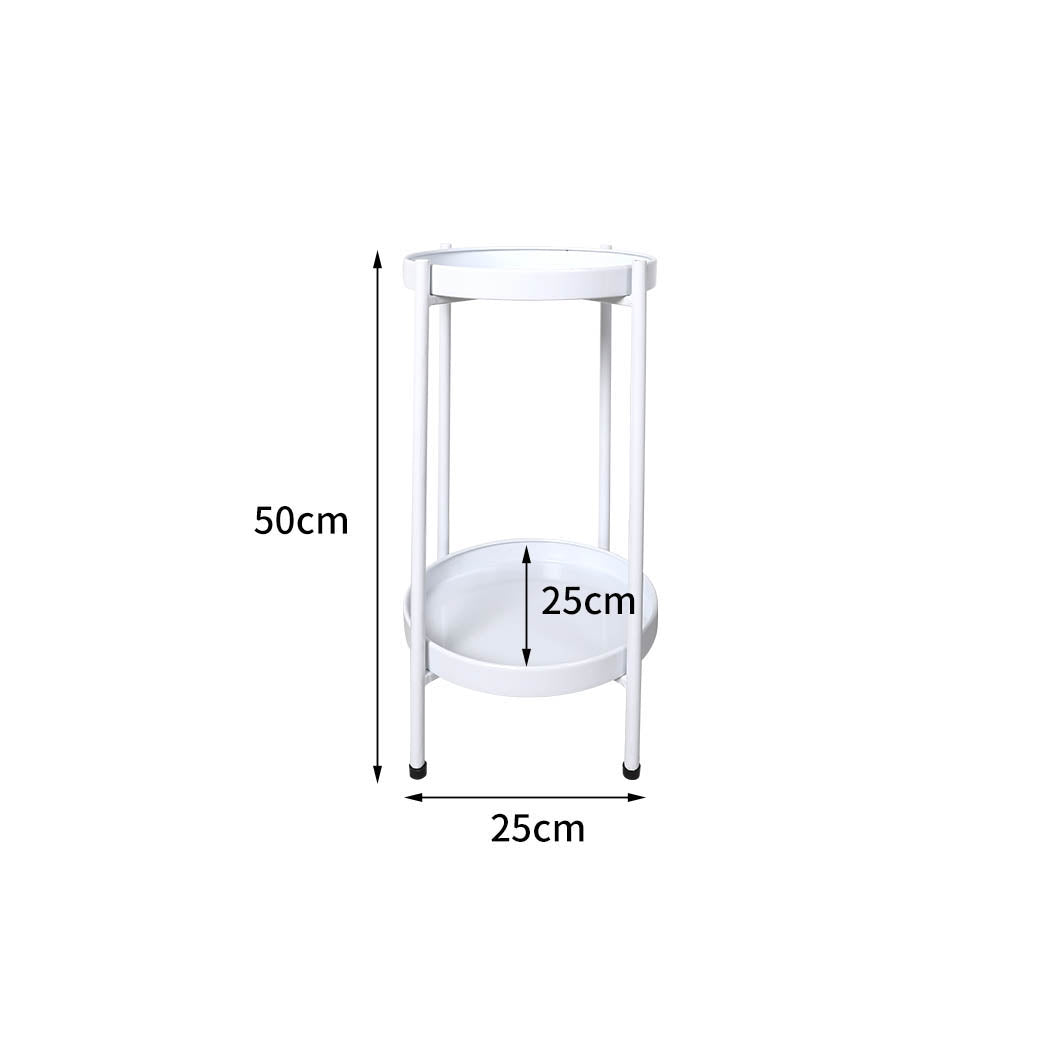 Levede 2 Tiers Plant Stand Metal Flower White Medium
