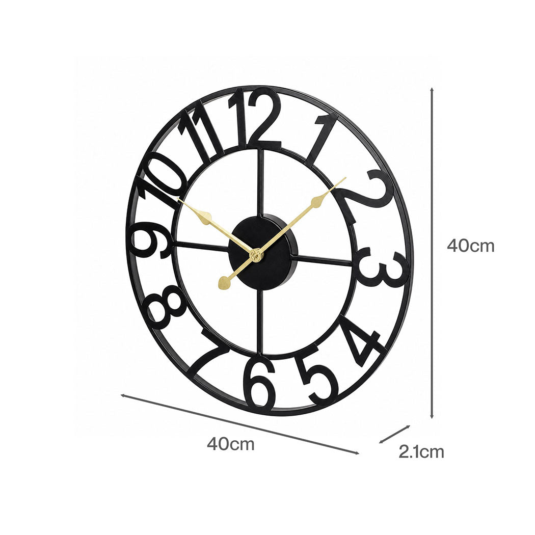 Yezi Wall Clock Silent Quartz 40cm Easy Read Dial for Bedroom Decor Black