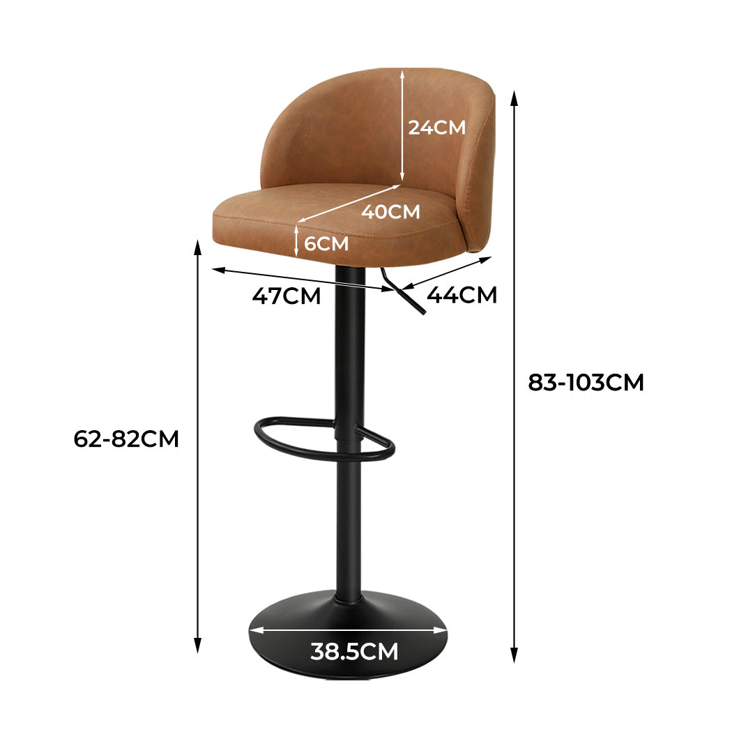 Levede 4x Bar Stool Swivel Gas Lift PU Leather Brown