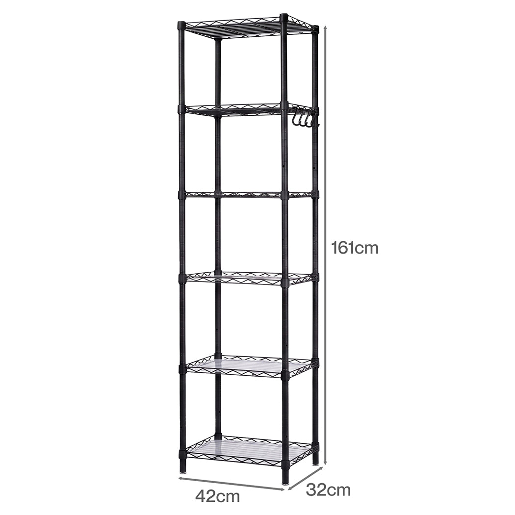 Levede Storage Shelves 6 Tier Carbon Steel Wire Rack Shelving Unit Kitchen Black