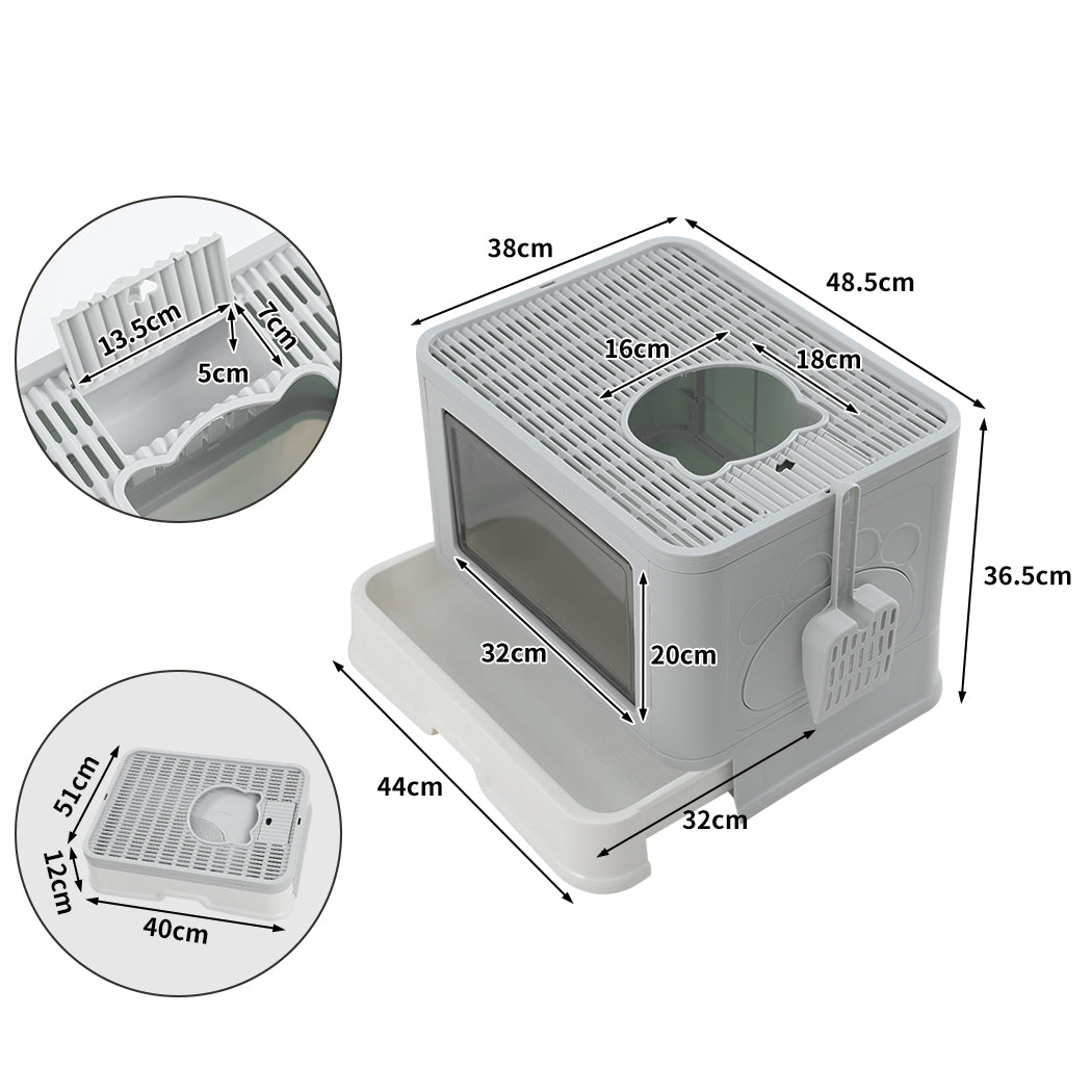 PaWz Foldable Cat Litter Box Tray Enclosed Grey