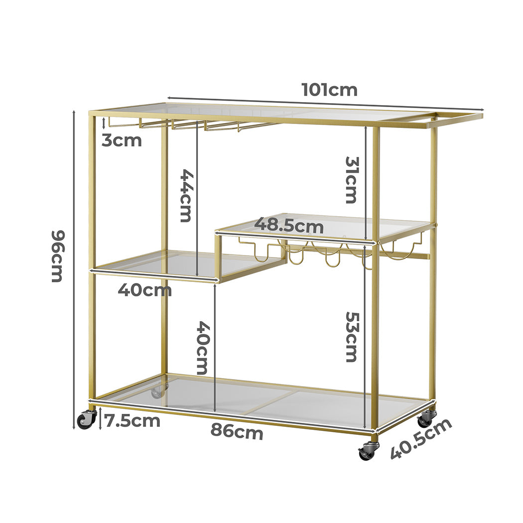 Levede Bar Cart Gold Drinks Serving Trolley 4 Tier