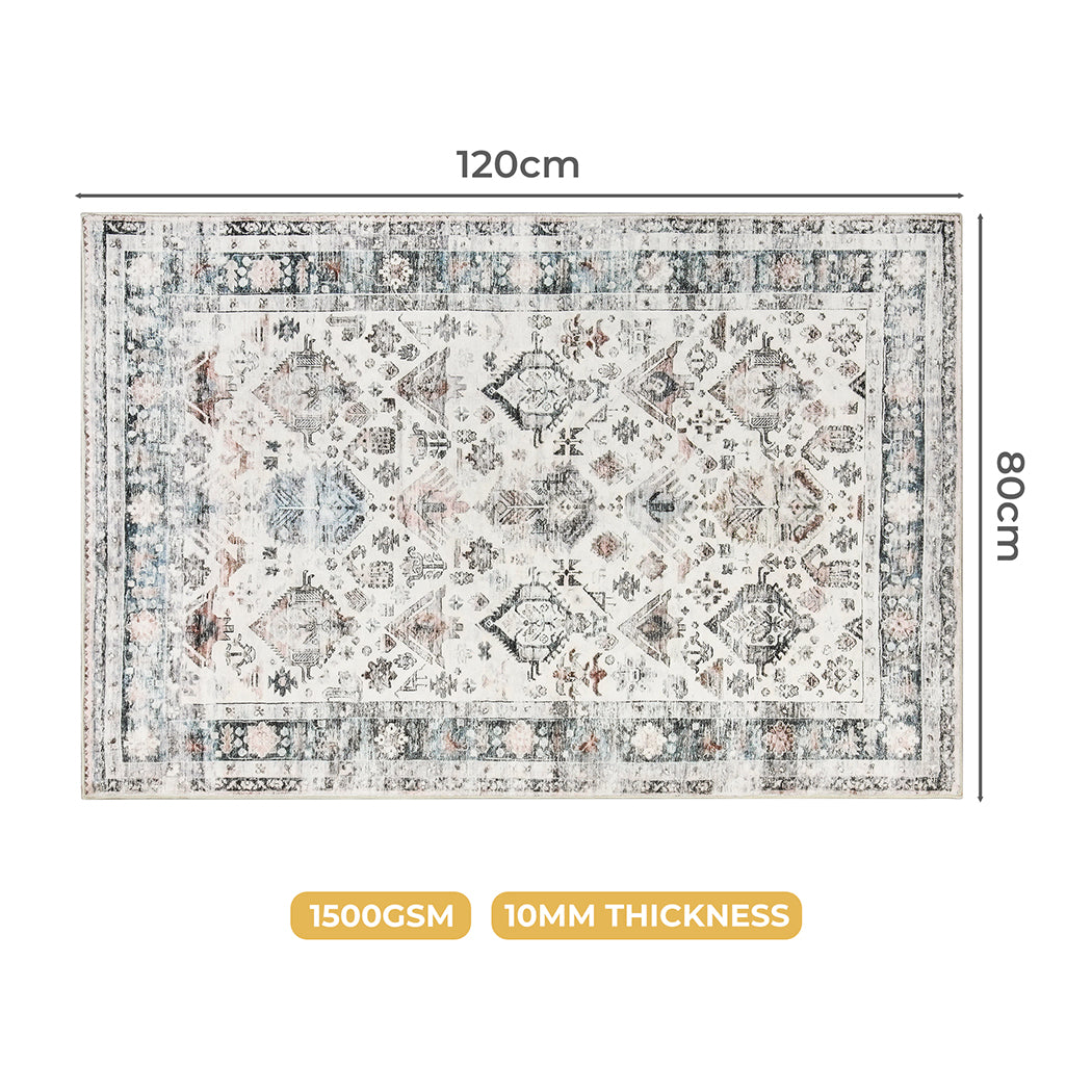 Marlow Floor Rug Vintage Short Pile Washable Carpet Soft Plush Non Slip 80X120