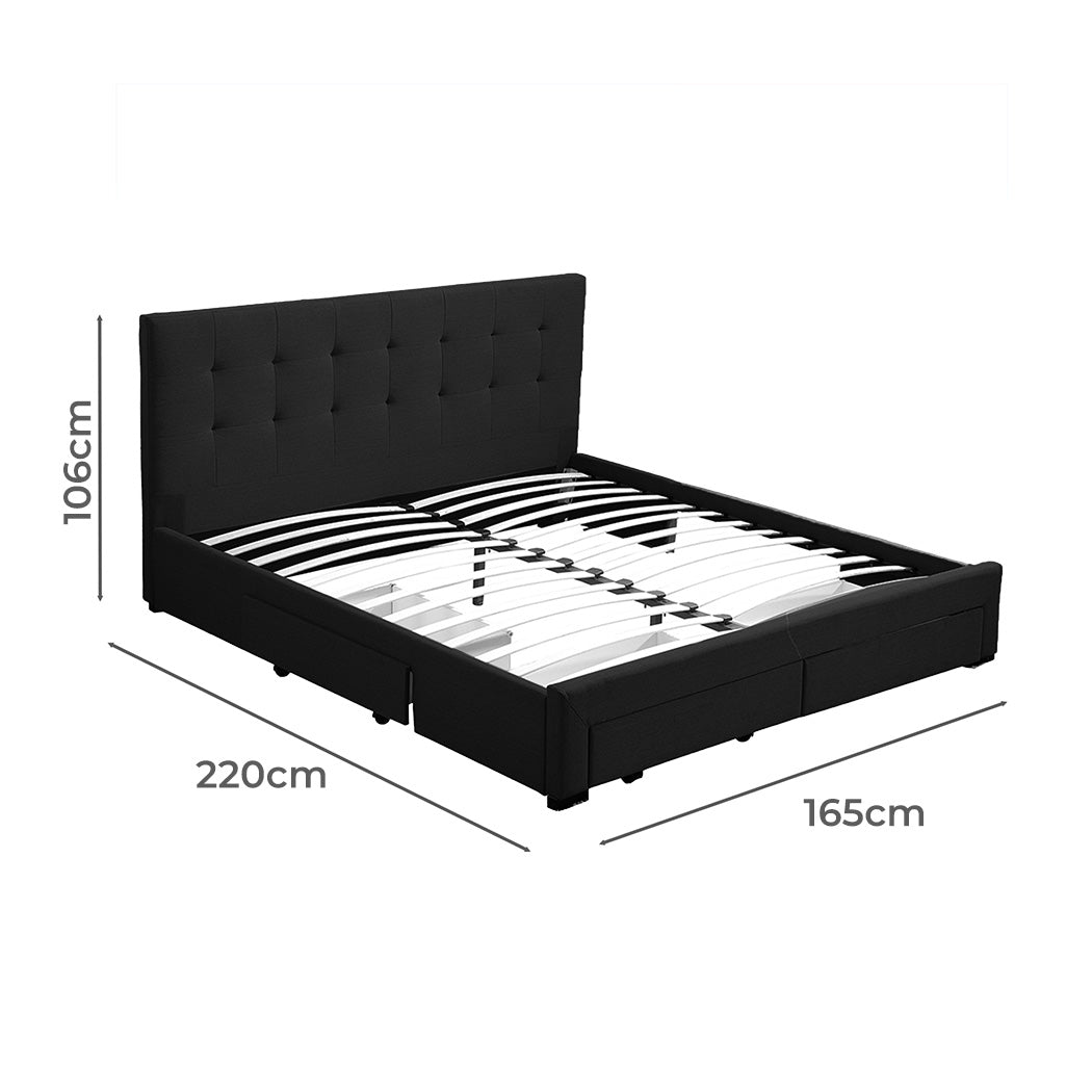 Levede Queen Bed Frame Fabric Tufted Dark Grey