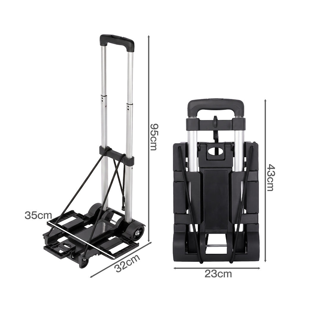 Manan Folding Trolley Cart On Wheels Expandable Base Adjustable Handle Black