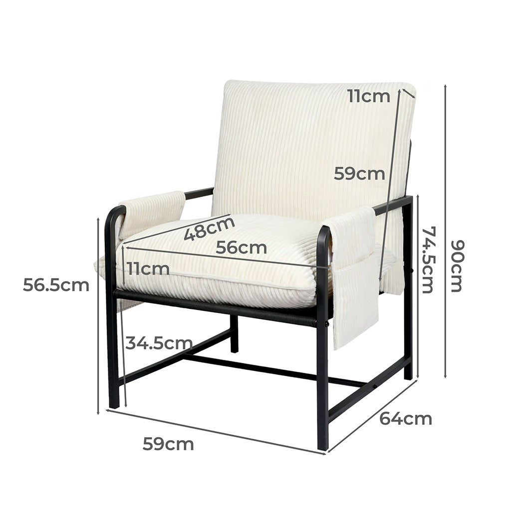 Levede Metal Framed Lounge Chair Corduroy in Beige