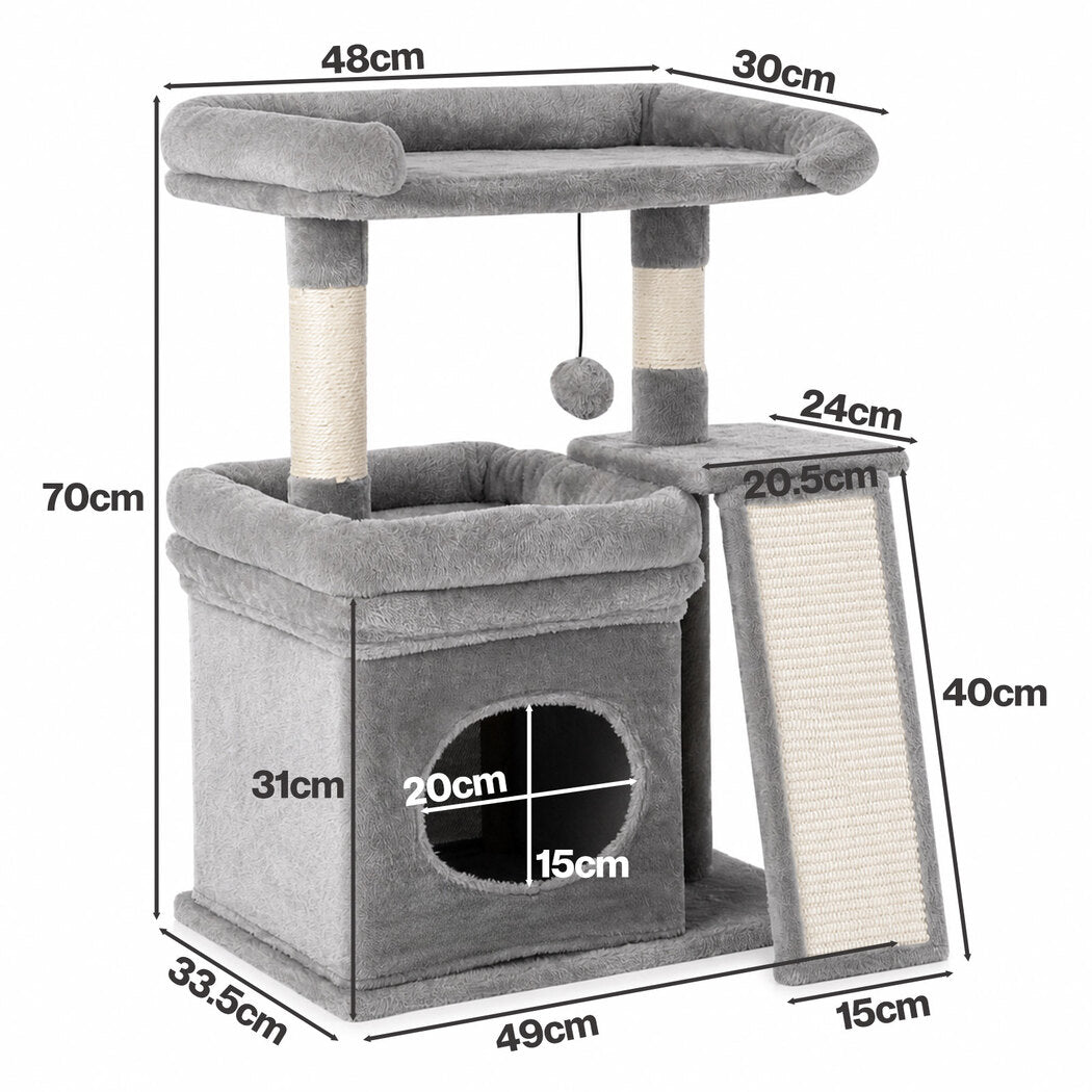Pawz Cat Tree Tower Large Perch Condo Sisal Scratcher for Indoor Felines Grey