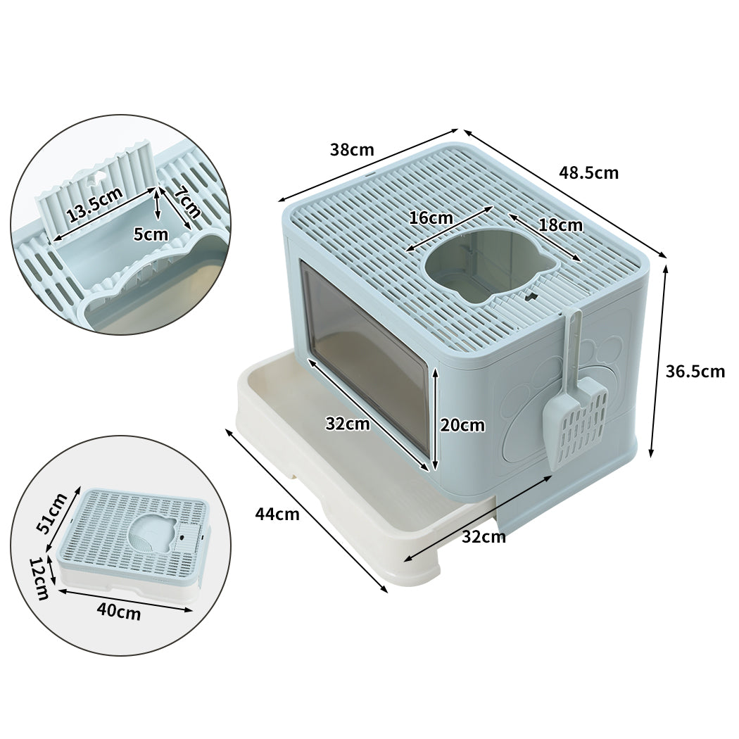PaWz Foldable Cat Litter Box Tray Enclosed Blue