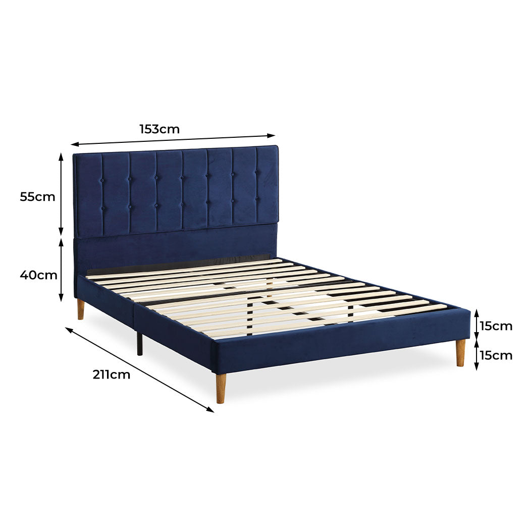 Levede Bed Frame Queen Size Mattress Blue