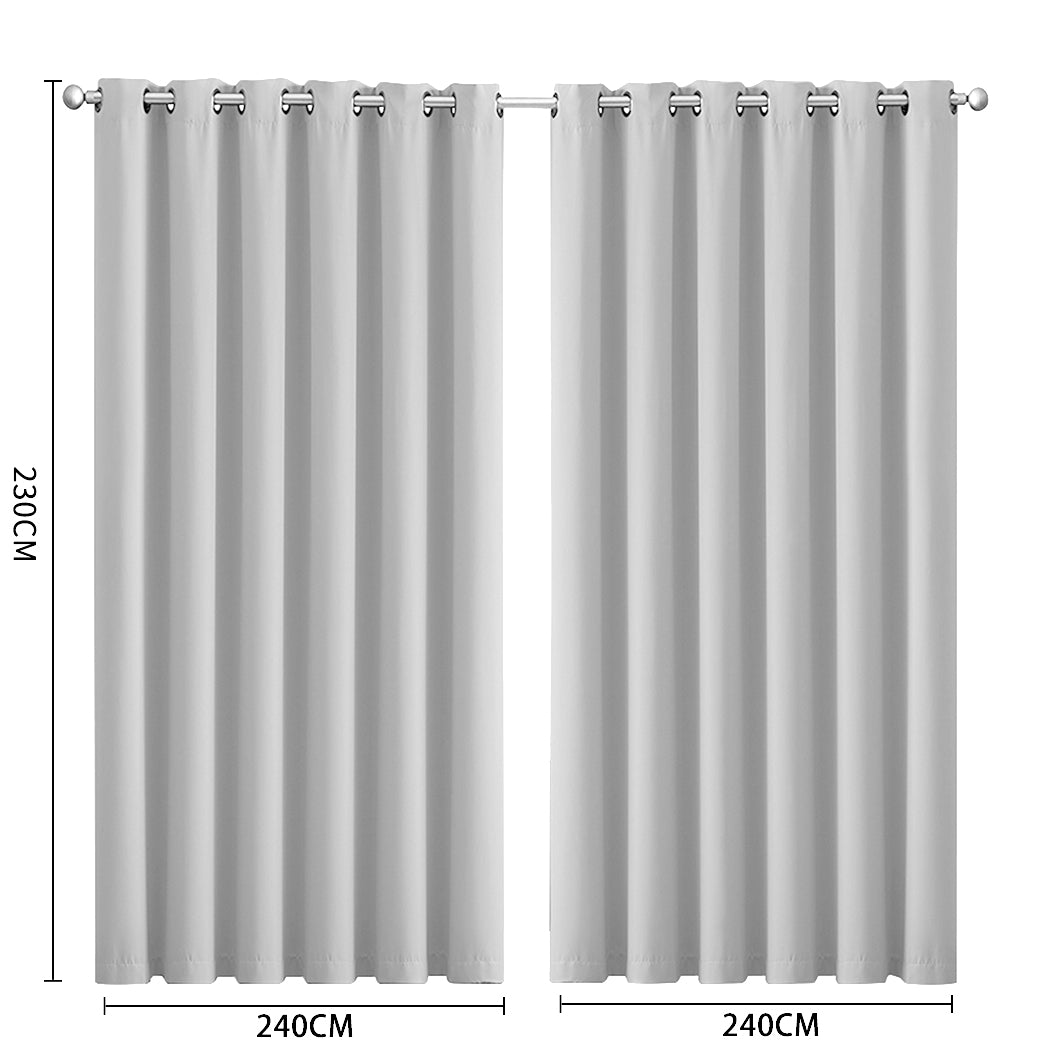 2x Blockout Curtains Panels 3 Layers Grey