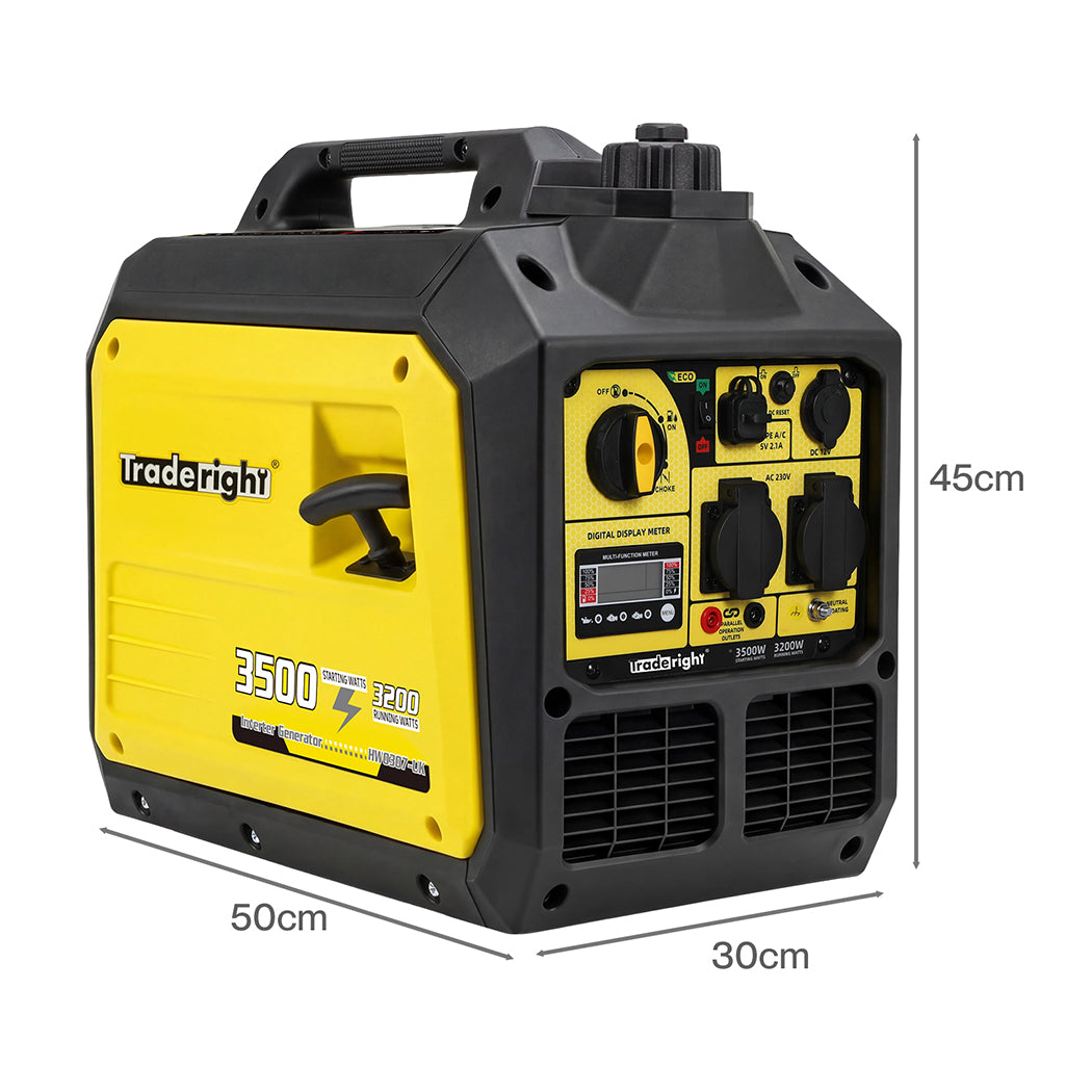 Traderight 3500W Petrol Inverter Generator Portable Silent Pure Sine Wave Power