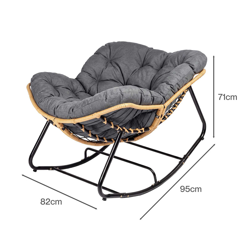 Levede Rocking Chair with Thick Cushion PE Rattan Silent Strip Indoor Patio Grey