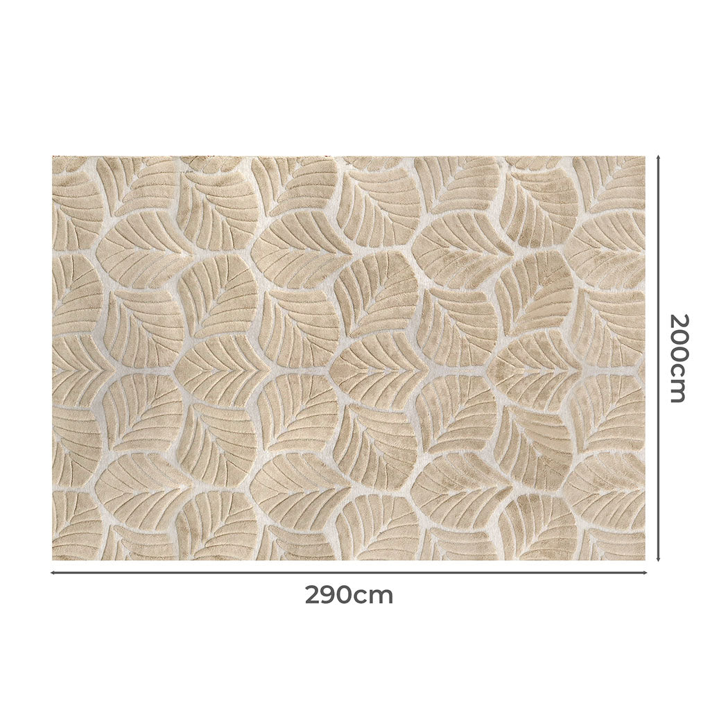 Marlow Floor Rug Soft Embossed Carpet Non Slip Plush Shaggy Rugs Leaf Pattern