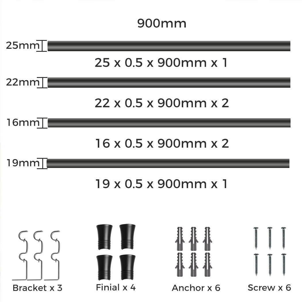 Marlow Black Double Curtain Rod Steel Pole Pommel Set Extendable Adjustable