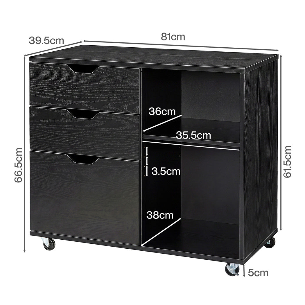 Levede Desktop Filing Cabinet 3 Drawers With Adjustable Shelf for Office Black