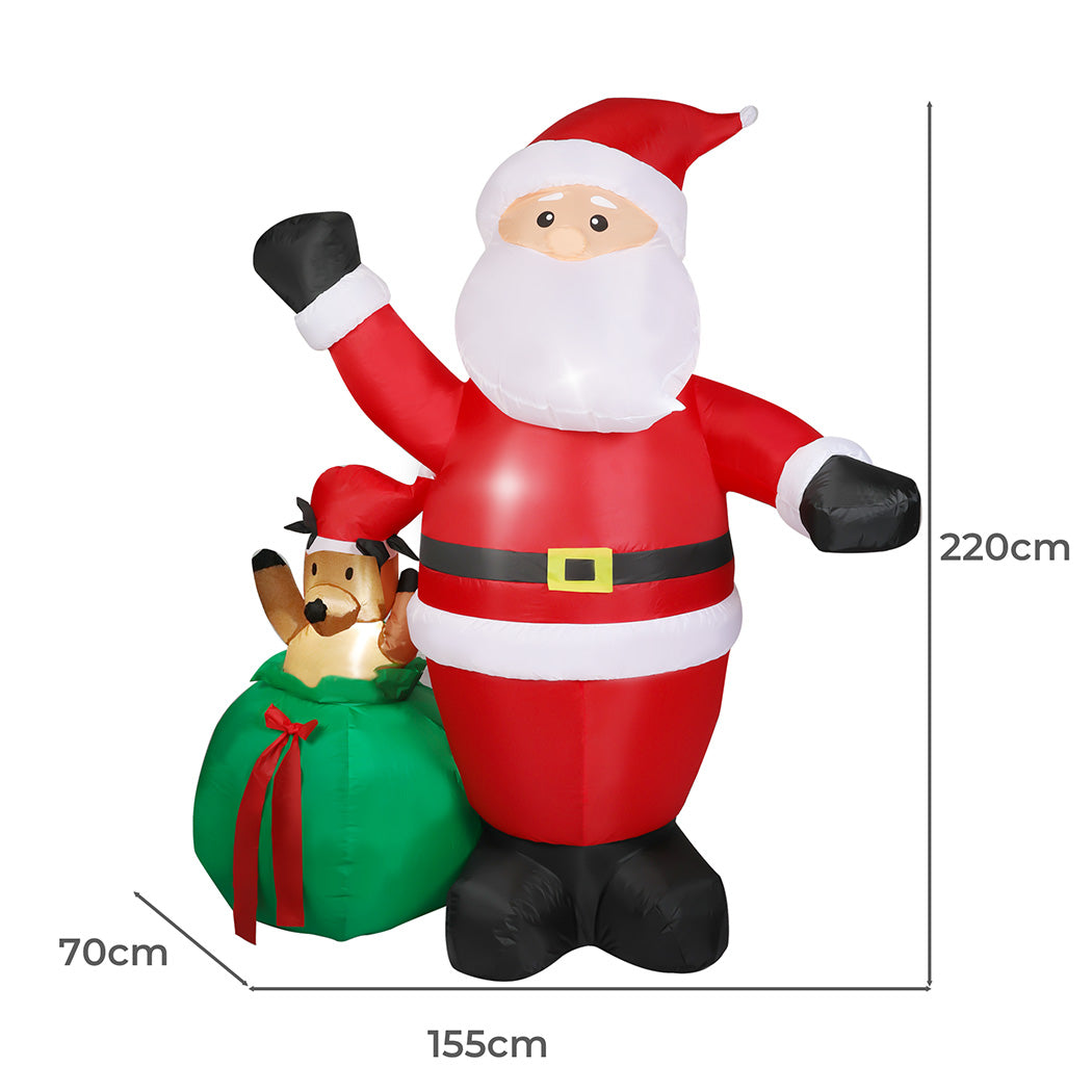 Santaco Christmas Inflatable Outdoor Santa Claus Elk 2.2M Xmas Decoration Light