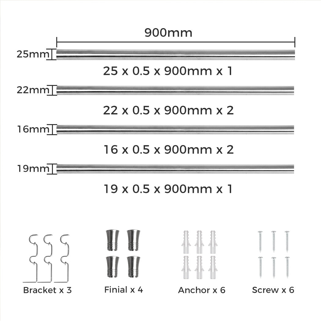 Marlow Silver Double Curtain Rod Steel Pole Pommel Set Extendable Adjustable