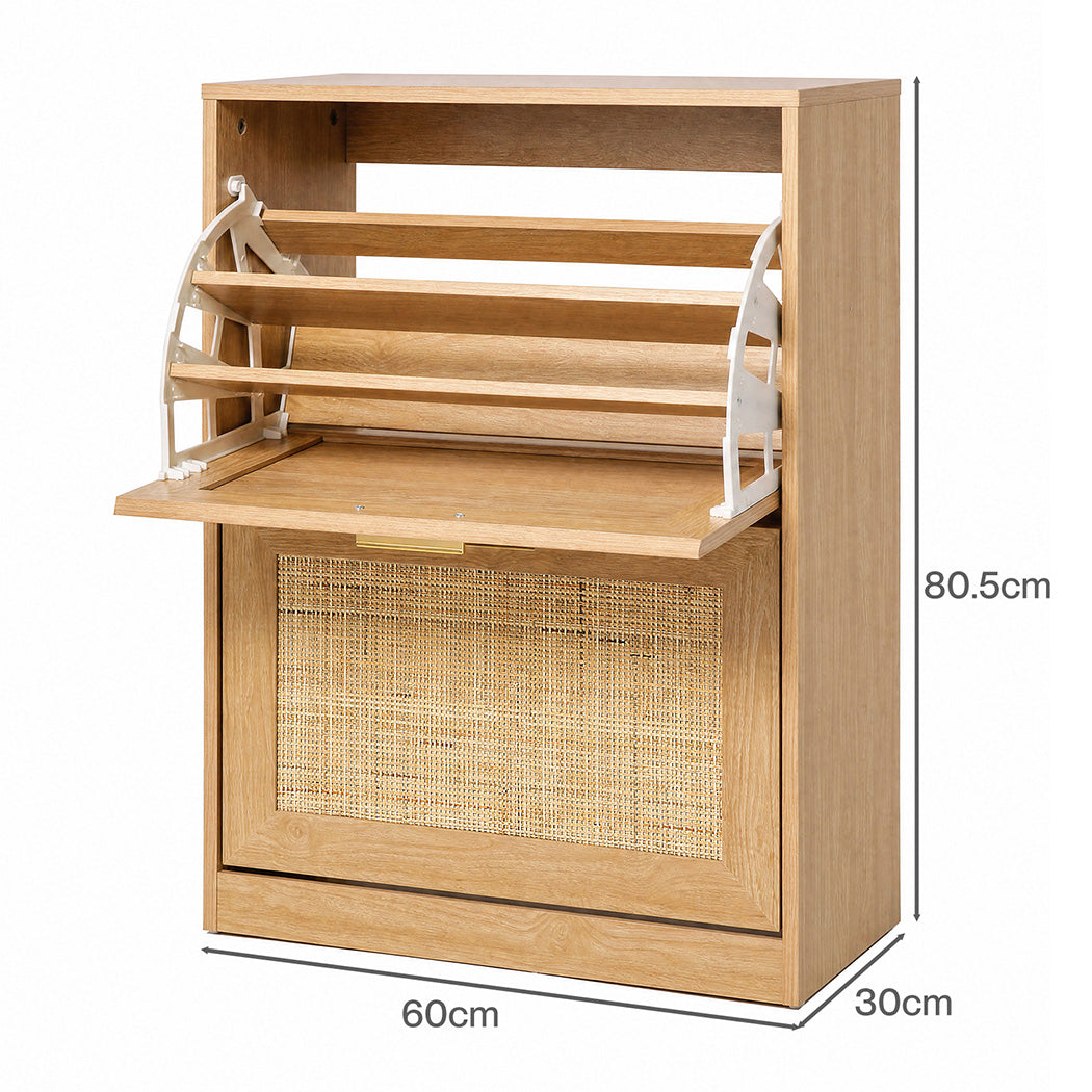 Levede Shoe Cabinet Flip Door Shoe Storage Cabinet Rattan Entryway Organizer Oak