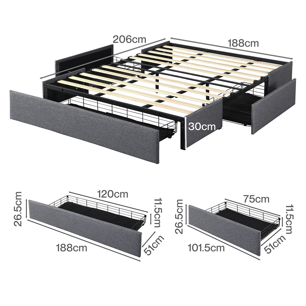 Levede Bed Frame King Size Fabric Mattress Base 3 Storage Drawer DIY Headboard
