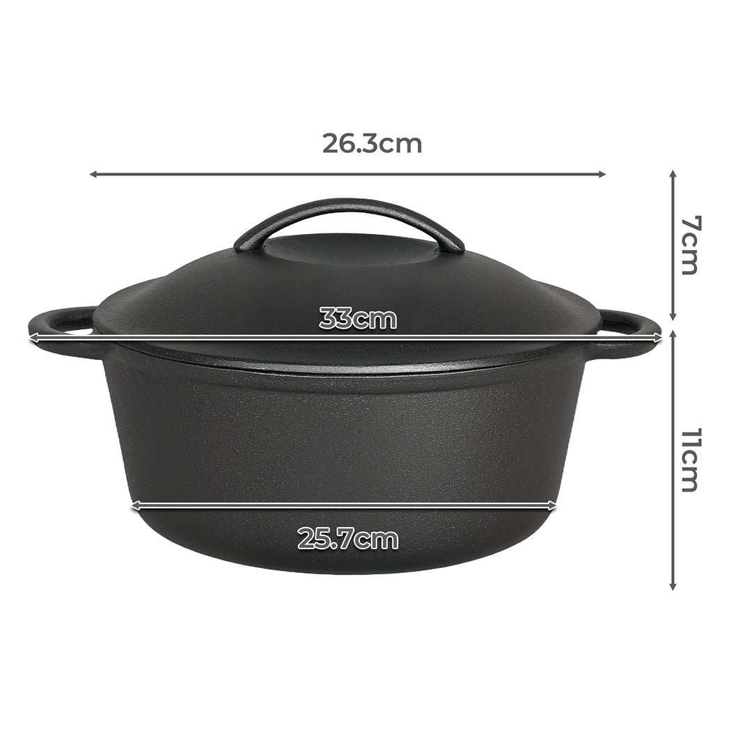 Pawz 6.6L Cast Iron Dutch Oven Heavy Duty Casserole Pot