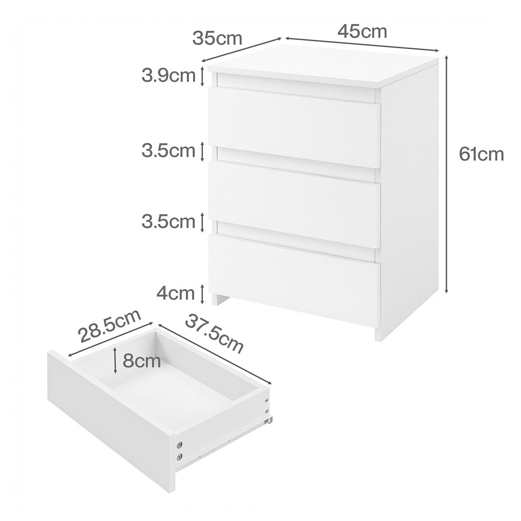 Levede Bedside Table Side Table 3 Drawers Storage Nightstand Bedroom Cabinet