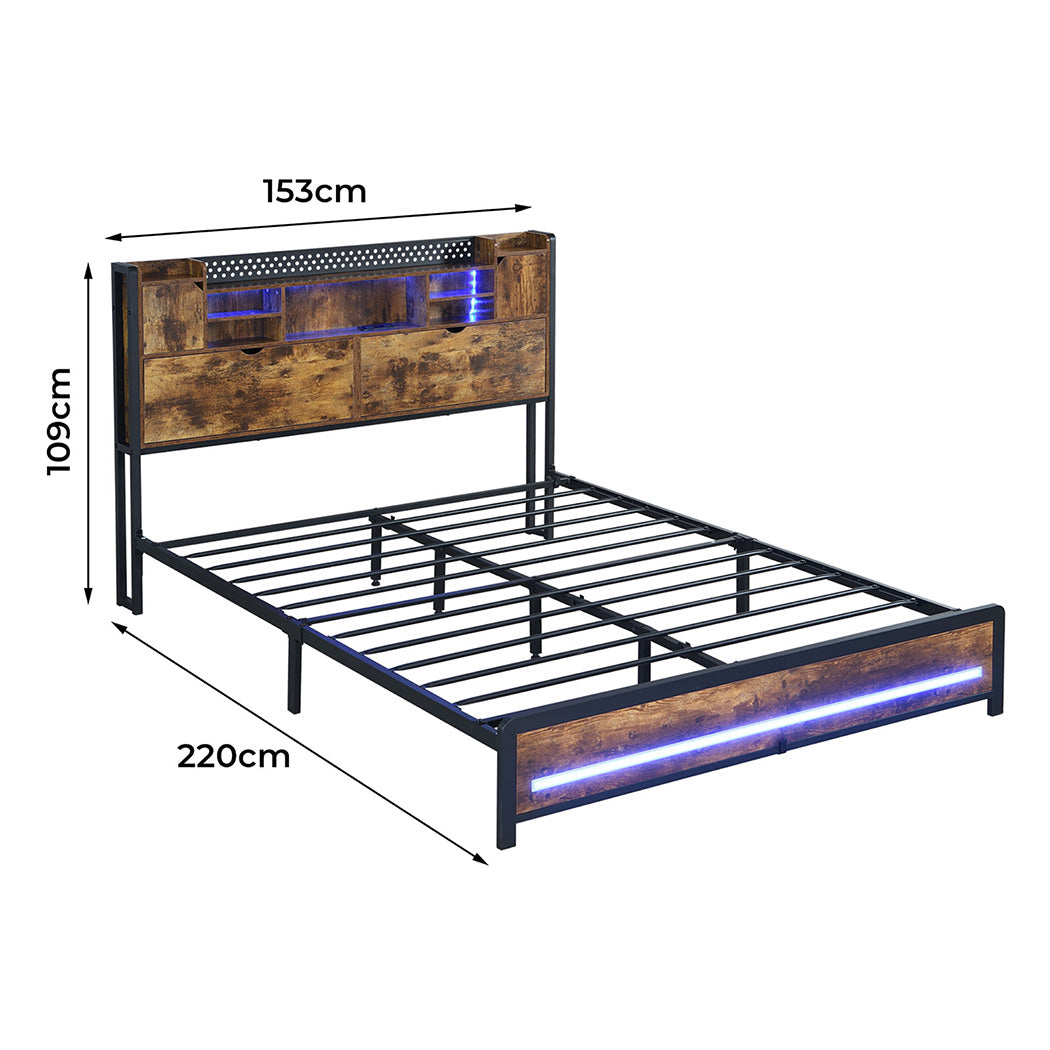 Levede Queen Bed Frame Storage Headboard Industrial