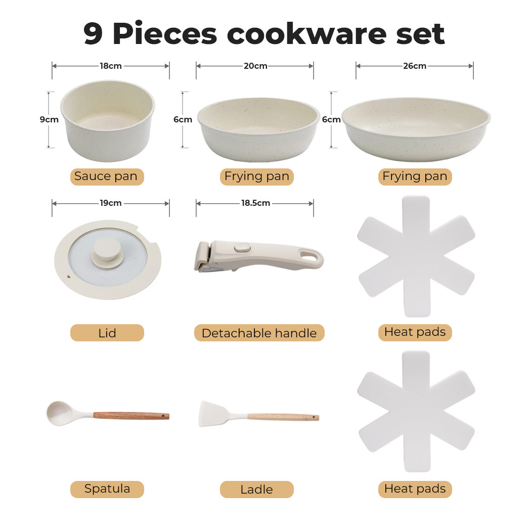 Toque 9-Piece Non Stick Cookware Set Kitchen Fry Pan