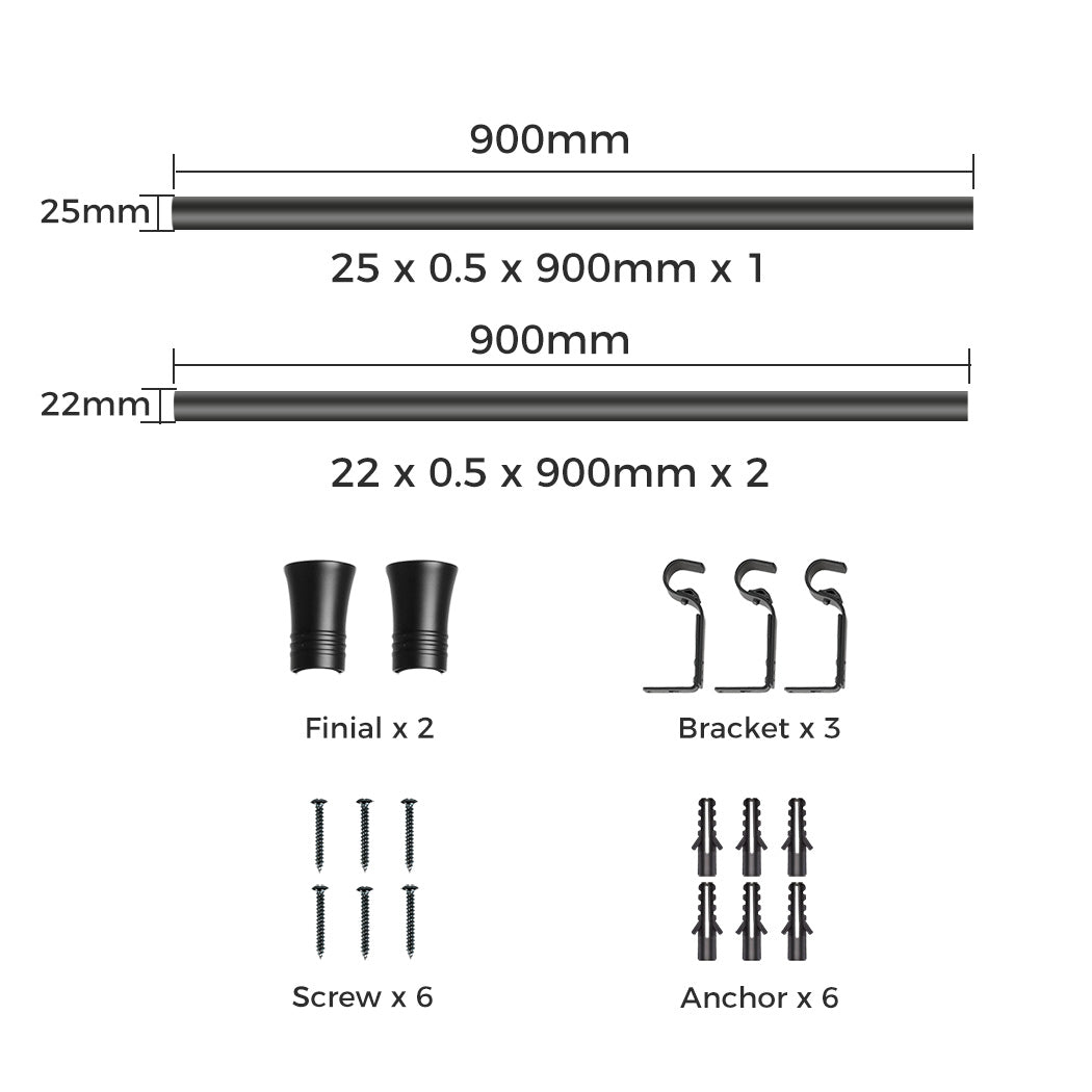 Marlow Black Curtain Rod Steel Quiet Rail Pole Pommel Set Extendable