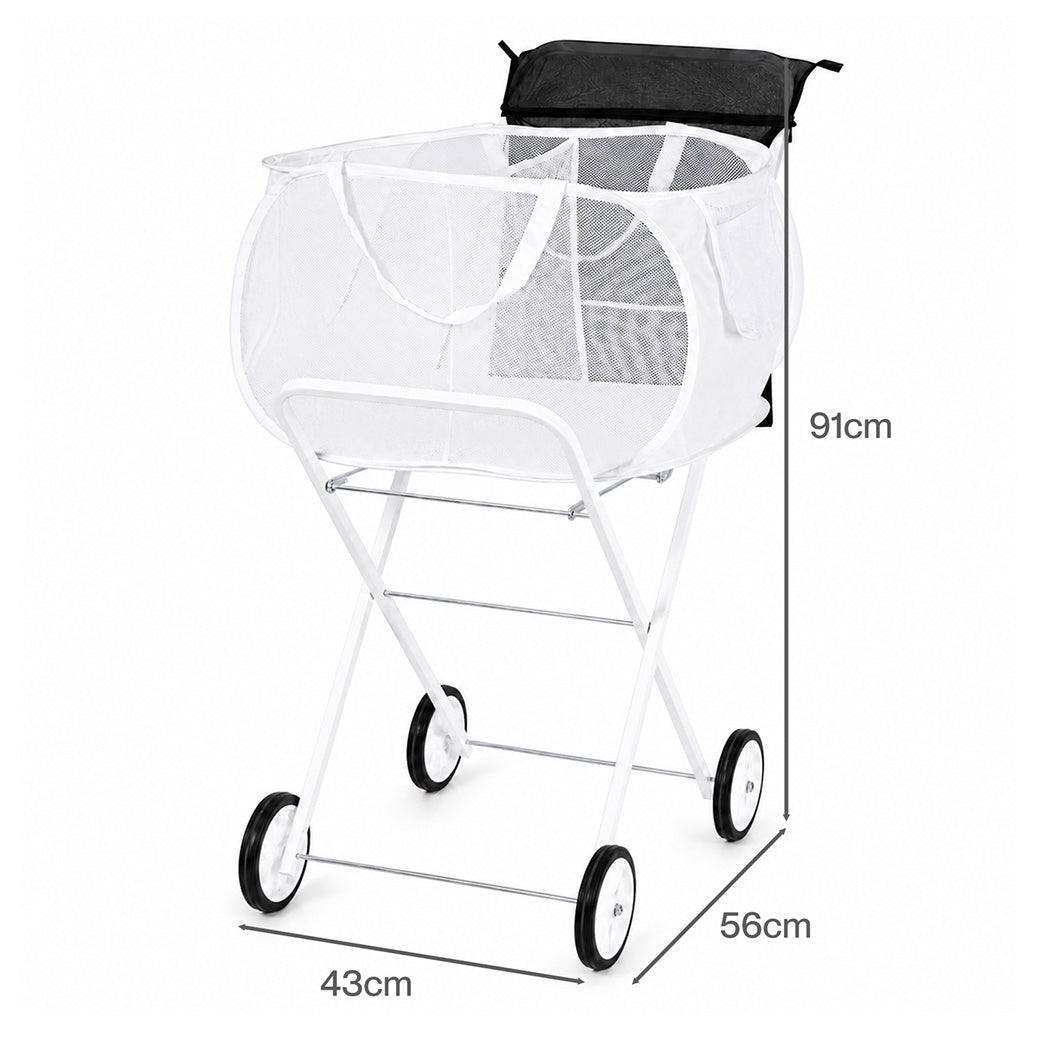 Levede Laundry Trolley with Wheels 75L 25kg Basket Foldable Cart Home White