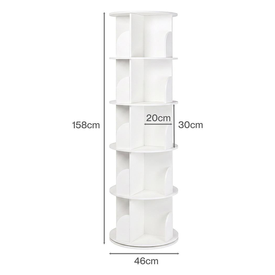Levede Rotating Bookshelf 5 Tier Book Storage Space Saving Round Tower White
