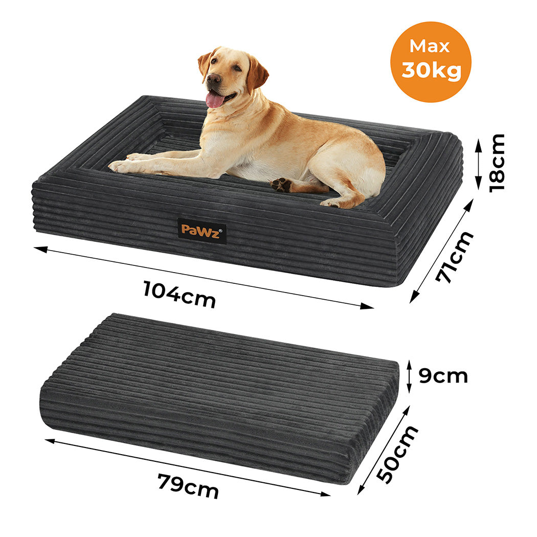 Pawz XL Size Orthopedic Dog Bed with Corduroy Removable Cover Waterproof Washable Grey