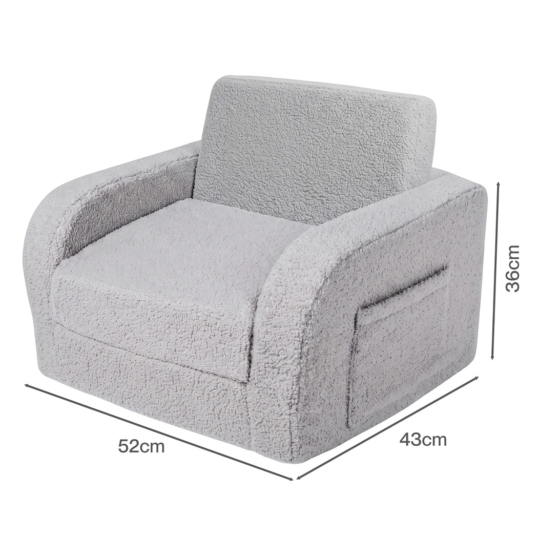 BoPeep Kids Sofa 3-In-1 Fold Out Toddler Chair Teddy Plush for Napping Gray