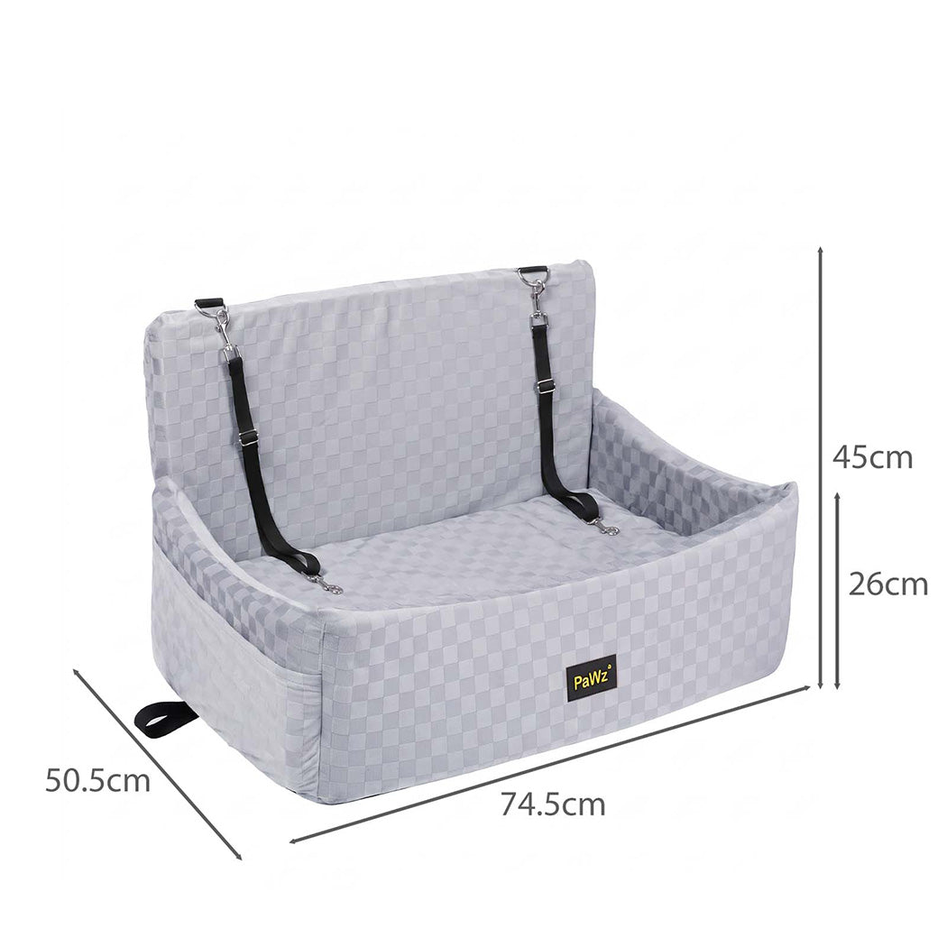 Pawz Large Dog Car Seat Booster Plush Dual-Side Portable Travel Bed Grey