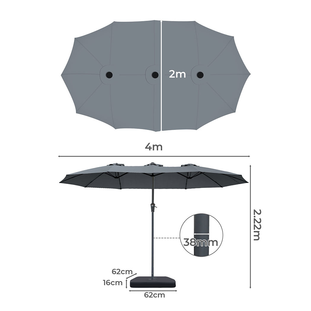 Centra 4M Double-sided Patio Umbrella Outdoor Umbrella Base Stand Grey