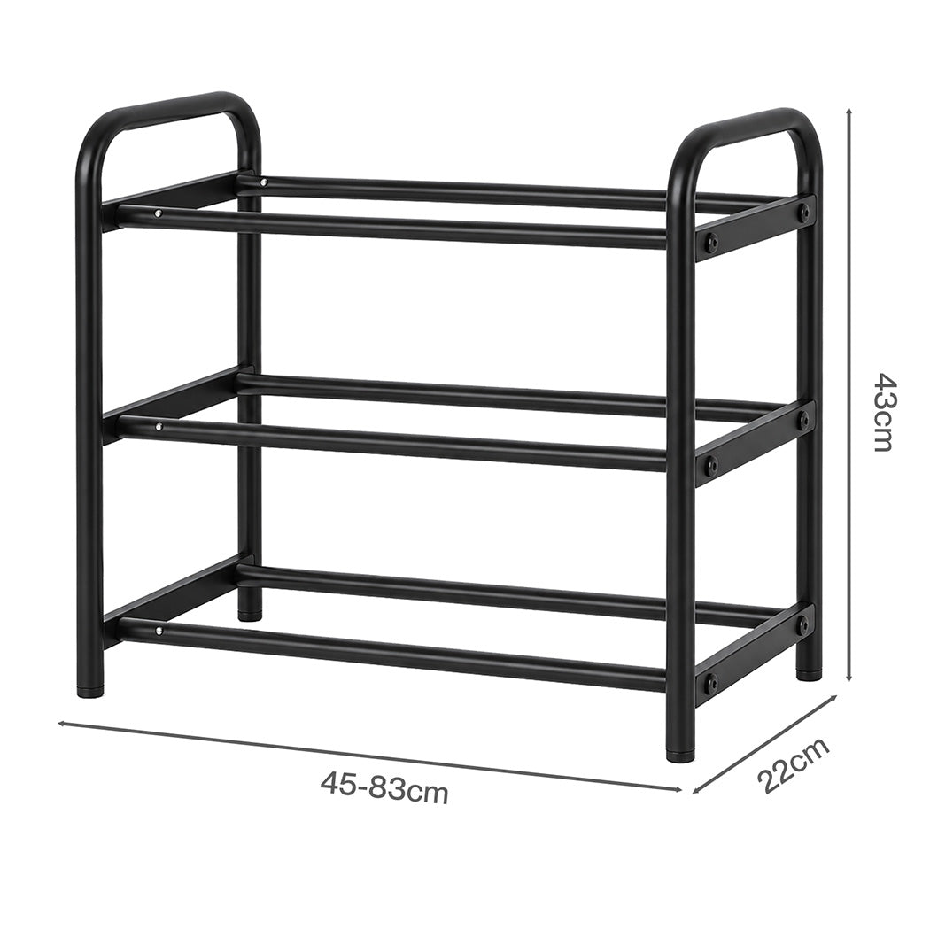 Levede Shoe Rack Expandable Metal Stand Storage Shelf 3 Tier Entryway Black